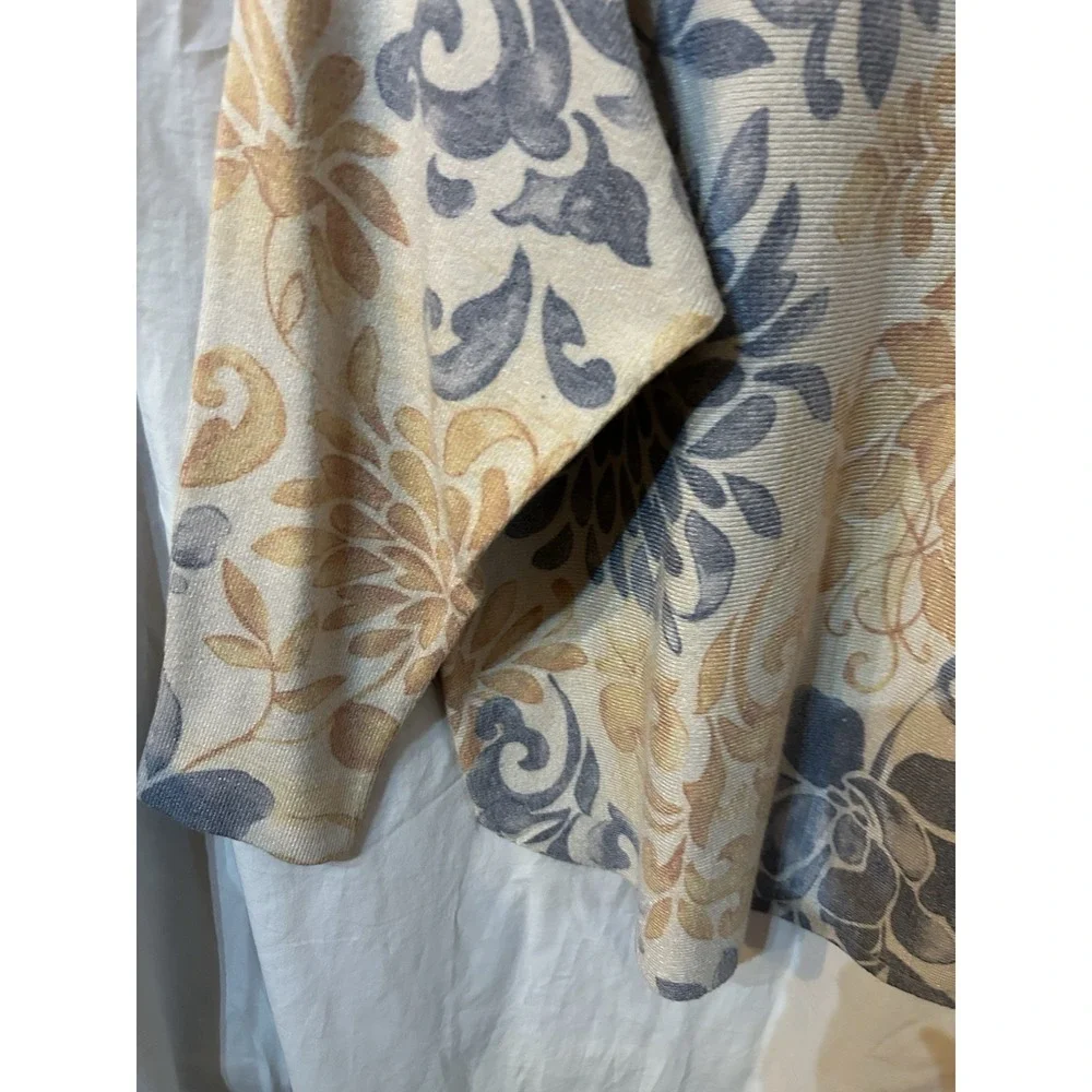 Sioni Sweater Womans XL Floral Print Tunic Light Tan Blue Gold - Picture 5 of 9